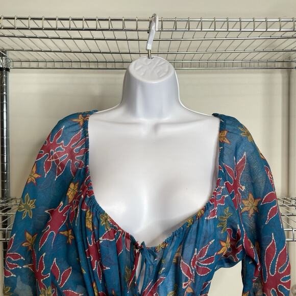 Vintage Albert Capraro Blue Floral Peasant Maxi Dress Size 12 Dark Tropical Boho - Picture 6 of 10